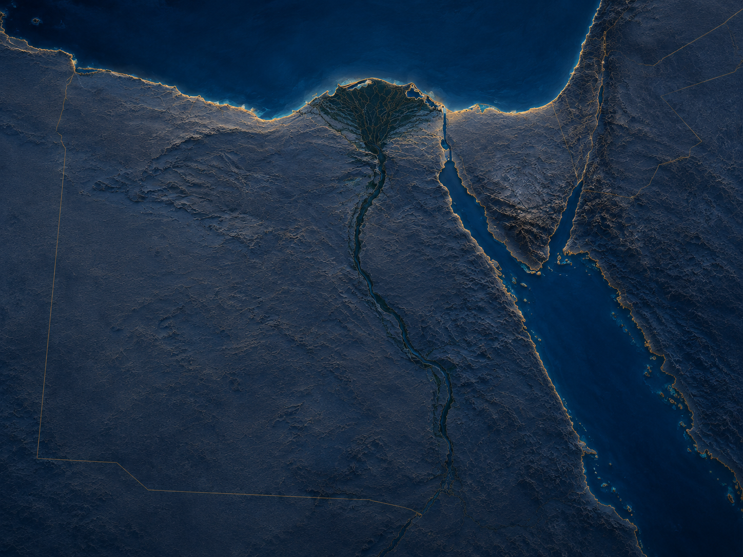 Stylized plain coverage map of Egypt and the Suez Canal used for interactive port coverage markers.